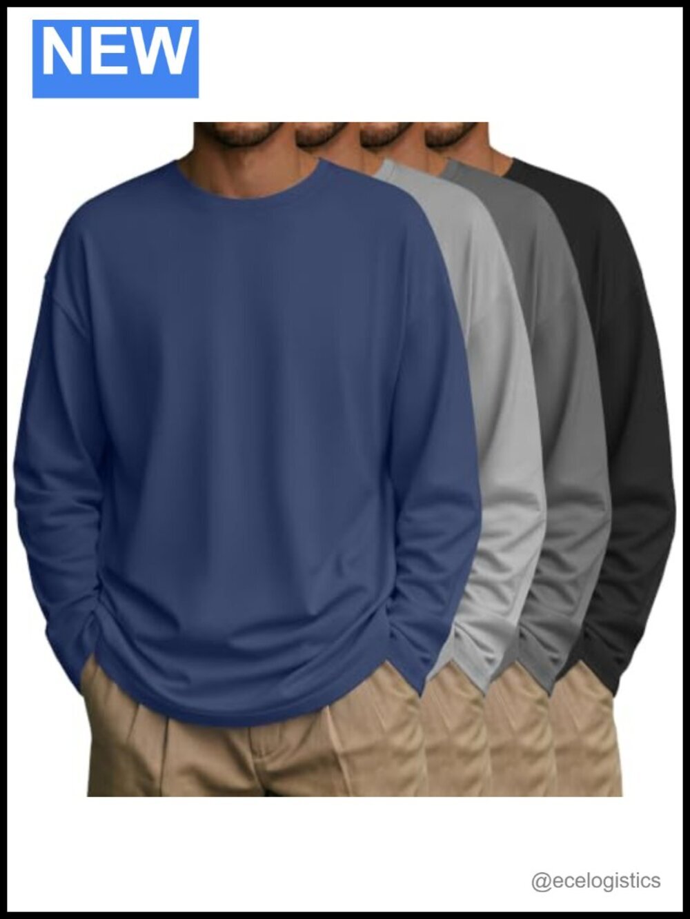 4 Pack Long Sleeve Baggy Tees Oversized Crewneck Soft Undershirt